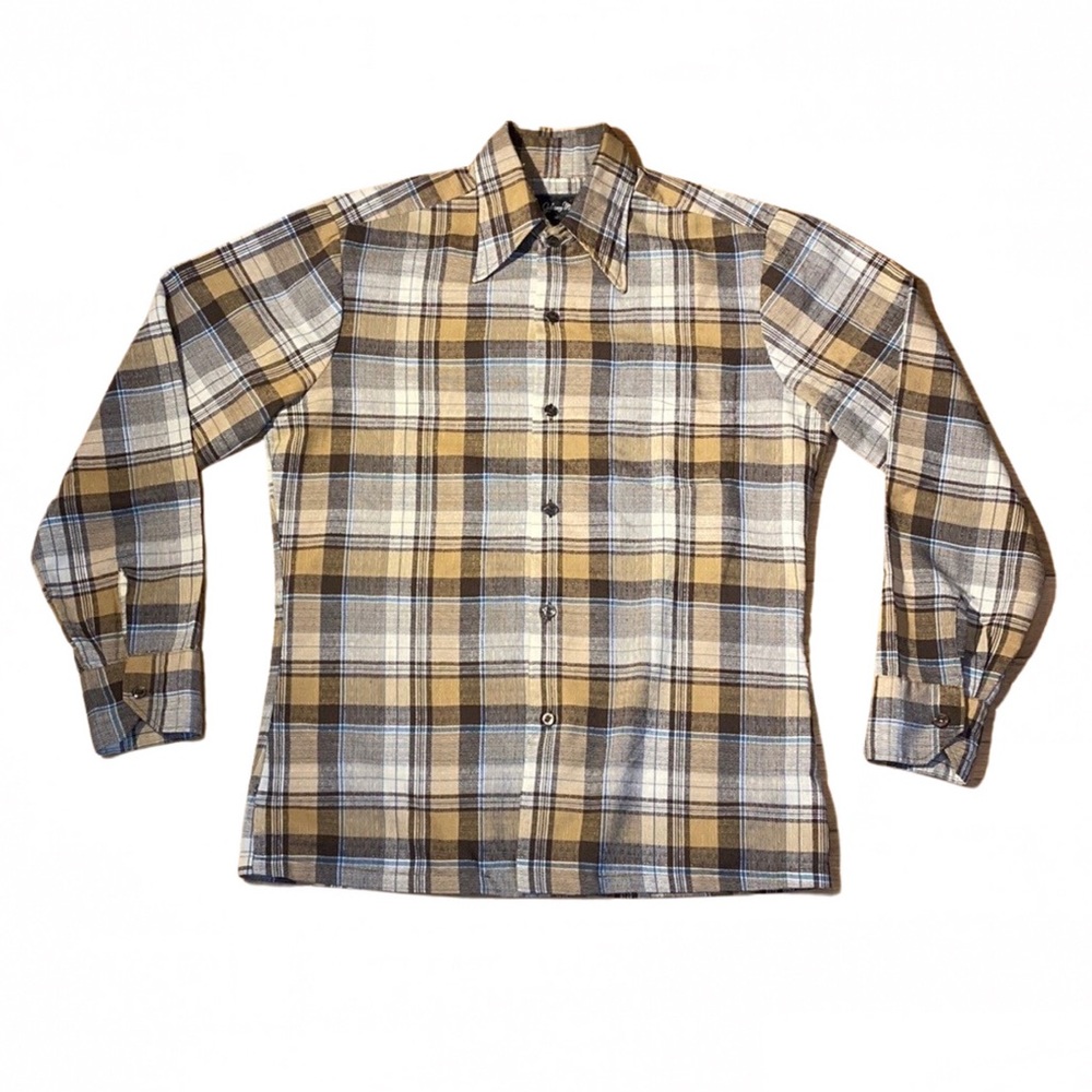 Vintage Johnny Miller Button Down in brown and white plaid size M